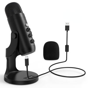 Haomuren Usb Condenser Podcast Microphone With Touch-Mute Button Professional Gamer Blue Mic For PC Recording Streaming Meeting