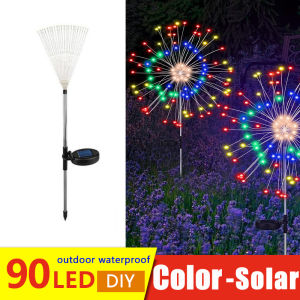 Solar Garden Lights Christmas Firework Lights 90 LED Outdoor Waterproof with 2 Lighting Modes Twinkling and Steady-ON for Path Walkway Patio Yard Flowerbed Parties (Colorful)