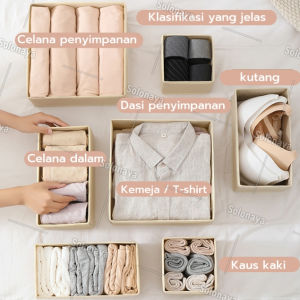 Kotak Penyimpanan serbaguna set isi 6 Storage Box Organizer Kain Sekat Laci Lemari Tempat Penyimpanan Celana Dalam Kaos Kaki kotak penyimpanan baju Lemari baby Penyelenggara