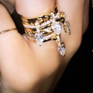 2026 New Gold Plated Multilayer Stacking Finger Ring Micro Pave Cubic Zircon For Women Fashion Unique Full Finger Jewlery2026