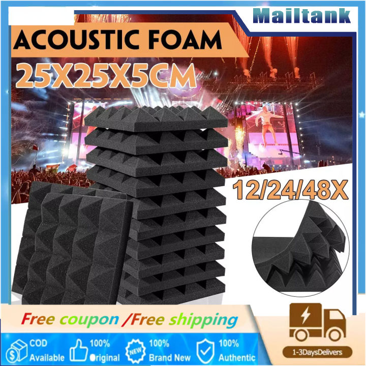 24Pcs 25x25x5cm Studio Acoustic Soundproof Foam Pyramid Sound ...