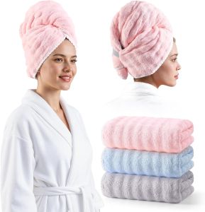 REDKISS 3 Pack Microfiber Hair Towels for Women Hair Towel Wrap for Long Curly Thick Hair Quick Dry 280 GSM Hair Drying Towel Wrap with Se Strap Soft Anti-Static Microfiber Towels