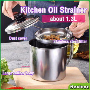 Nexlent 1.3L Stainless Steel Oil Strainer Large Capacity Oil Filter Pot