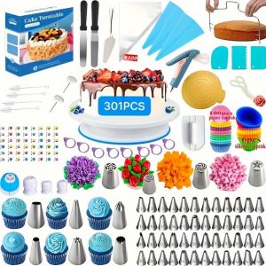 301pcs/set Cake Decorating Set-Non-Slip Turntable with 48Piping Tips Scrapers & Tools for DIY Baking Tools Accessories2026