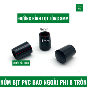 Đầu bịt cao su núm bịt chân tròn bao ngoài đường kính phi 8 dày 1mm cao 6mm làm từ nhựa PVC mềm dẻo đàn hồi tốt