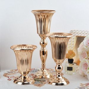 USECOAT Golden Metal Trumpet Vases Decorative Anti-fall Artificial flowers Pot Creative European Style Wedding Flower Vase for Home