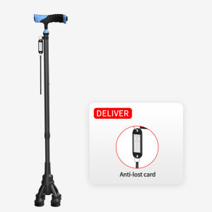 Premium Carbon Fiber Crutch with LED Light Lightweight Walking Cane Quad Anti-Slip Base 10 Adjustable Heights – High-Quality Durable Mobility Aid for Seniors and Adults – Luxury Support