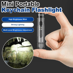 Mini Flashlight Keychain Portable LED Flashlight Adjustable Brightness Red Blue Light Emergency Small Pocket Light Multifunction Handheld Torch