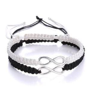 🔥1 Pcs Gelang Couple Hitam Pria Wanita Gelang Anyaman Buatan Tangan Putih Pasangan Persahabatan