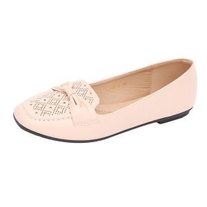 Womens Ballet Flats with Soft Insole and Comfort Toe 5018-37 - Black perforated design bow detail flat sole.