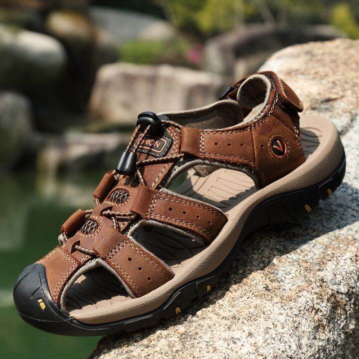 Lopsie Men's Outdoor Hiking Sandals Beach Sandals Leather Closed Toe  Fisherman Sandal For Men - Walmart.com