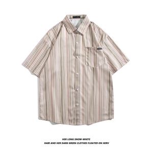 YN299 เสื้อเชิ้ตแขนสั้นลําลอง ทรงหลวม ขนาดใหญ่ ลายทาง สไตล์ญี่ปุ่น เรโทร แฟชั่นฤดูร้อน สําหรับผู้ชาย และผู้หญิง 100 แบบ ขนาด: M L XL 2xl 3xl รุ่น 1259