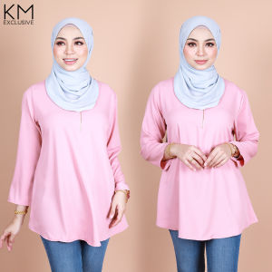 KM Muslimah Basic Non Iron Zipper Blouse Premium Como Crepe Material Ironless Exclusive and Adorable Colors [B27770]