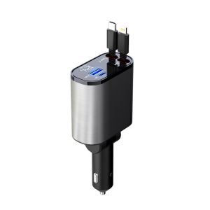 DOUBLEL 4 in 1 Car Charger 120W Fast Charger 80cm Retractable Cables Car Phone Charger Practical Universal Auto Charger Socket Part Car