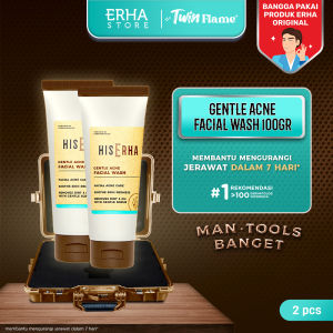 Twin Flame HISERHA Gentle Acne Facial Wash Mini 100gr - Sabun Cuci Muka Pria melawan bakteri penyebab jerawat