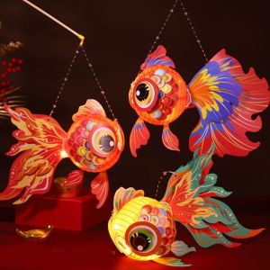 SDRYHTDH Handmade Goldfish Lantern Glowing DIY Handcrafts Mid-Autumn Festival Lantern DIY Retro Koi Fish Chinese Glowing Handheld Lantern Mid-Autumn Festival