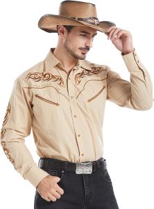 EL PIONERO Mens Western Cowboy Shirt Embroidered Shirt Long Sleeve Casual Snap Button Shirt