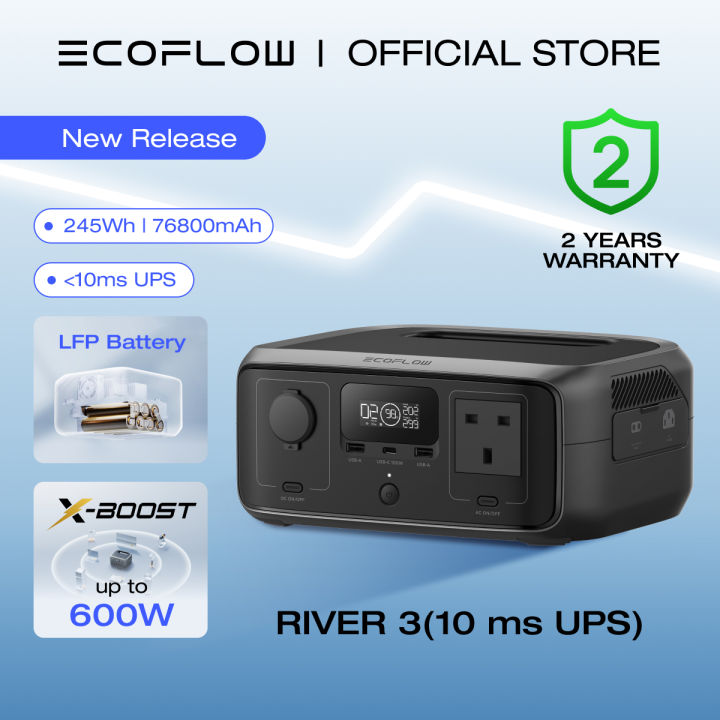 EcoFlow Portable Power Station RIVER 3 (10 ms UPS, 245Wh) LFP Battery ...