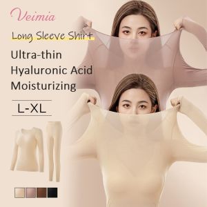 【OFFICIAL】Veimia Ultra-thin Seamless Moisturizing Base Layer Hyaluronic Acid Beauty Skin Garment Ultra-thin Seamless Bare-feel Thermal Underwear High-stretch Long-sleeved Thermal Underwear Womens Base Layer Set