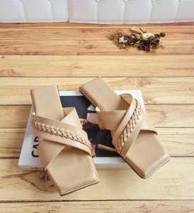 Sandal teplek tali silang hak rendah 3cm-BAY.ID