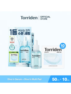 ใหม่ (Oliveyoung Set) Torriden Dive In Hyaluronic Acid Serum (50ml) + Multi Pad (10แผ่น) ผิวชุ่มชื้น