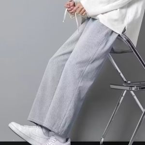 Men Drawstring Waist Wide Leg Jeans For Men Korean Light Blue/Black Denim Pants Vintage Straight Casual Street Style Pants