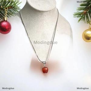 [COD] Modingdue Red Big Apple Shape Pendant Necklace Simple Transparent Glass Puffy Love Apple Beaded Crystalchain Necklace