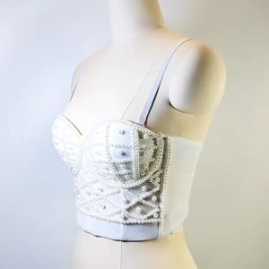 Stylish Womens Pearls Adorned Sleeveless Top Cami With Fishbone Detail And Backless Design Strap Crop Tops For Parties