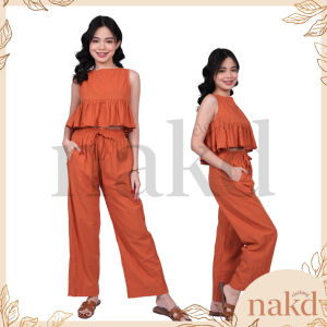 NAKD FASHION SASHIA PEPLUM COTTON LINEN BASIC DAILY CASUAL TERNO PANTS SET FOR WOMEN S002