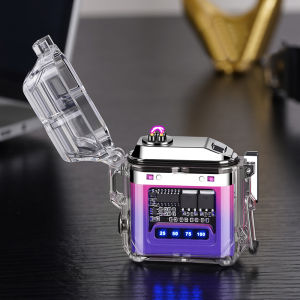 ไฟแช็คไฟฟ้า กันน้ำ กันลม พร้อมไฟฉายแรงสูงในตัว 2 in 1 ระบบ Dual Arc ขั้วจ่ายไฟ 4 ขั้ว จ่ายไฟได้ต่อเนื่อง สม่ำเสมอ ตัวเครื่อง หุ้มเคสใสกันน้ำ