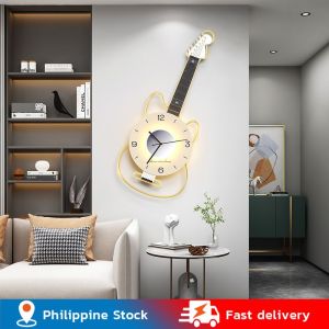 💥Dream Best🔥 Musical Art Wall Clock | Guitar Shaped Silent Decor for Living Room & Music Room | Creative Vintage Focal Point for Home Bar and Cafe