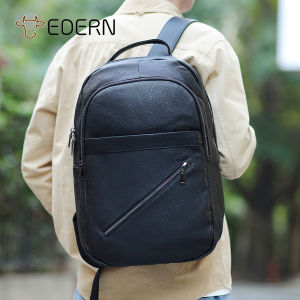 EDERN New Genuine Leather Mens Backpack Fashion Casual Cowhide Schoolbag Large Capacity Business Commuting Backpack 15.6-inch Laptop Bag