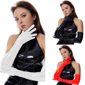1920s Long Gloves PU Leather Christmas Dinner Dress Women Gloves Solid Color Elastic Wedding Nightclub Party Woman Glove
