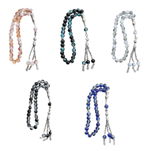 Muslims Prayer Beads 33 Tasbih Ice Cracked Glass Rosary with Fringed Pendant Ethnic Islamic Bracelet for Daily Worship