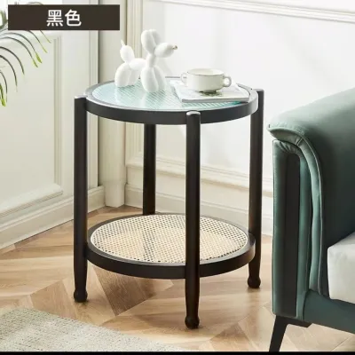 Japanese Solid Rattan Coffee Table Table Long Rainbow Glass Double Round Log Living Room Home Small Household