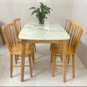 Bộ bàn ăn song tiện 4 ghế - bộ bàn ghế ăn cơm gia đình - hỗ trợ mang lên chung cư