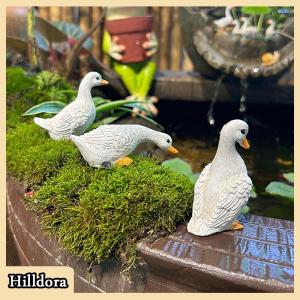 [Hilldora] 3ชิ้นรูปปั้นเรซินย้อนยุครูปเป็ดสีขาวน่ารักสำหรับตกแต่งโต๊ะในสวน