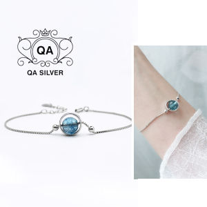 Vòng tay bạc 925 đá xanh vân rạn hoa lắc nữ bi S925 CRYSTAL Quartz QA SILVER Bracelet BR190102