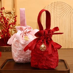 RISEDOT Cloth Wedding Candy Bag Drawstrin Design Chinese Style Handbag Bag Creative Embossed Flowers Engagement Gift Packing Bag Engagement/Wedding