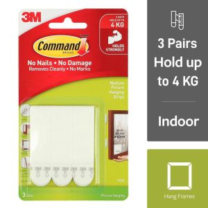 3M Command Picture Hanging Strips - White Medium 3Sets/6 Strips Hold 4kg