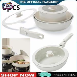 【New Arrival】 ชุดหม้อเซรามิกเคลือบกันติด 6 ชิ้นพร้อมด้ามถอดได้ สำหรับทำอาหารง่ายและทำความสะอาดสะดวก