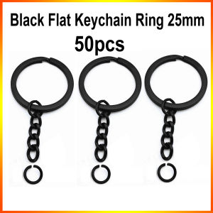 Keychain Ring Flat Matte Black With Jump Ring ( 50pcs ) Rantai Kunci Berukuran 25mm / 25mm Rantai Kunci Berwarna Hitam