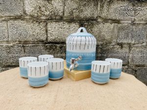 Bình Nước Dáng Trụ Bộ Bình Đựng Nước Hoạ Tiết Vẽ Tay Decor Dễ Thương Cốc Uống Nước Sứ Bát Tràng