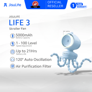 [1 Year Warranty] JISULIFE Baby Stroller Fan Life3  Soft Blue Air Purification100 Adjustable Gentle Wind 21H Long Battery