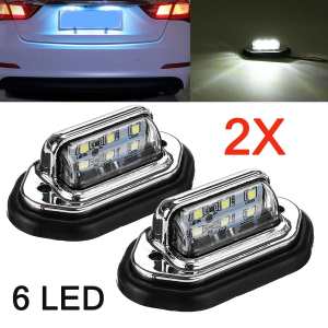 2pcs 12V 24V 6 LED Car License Plate Light Signal Tail Light Lamp Boat Truck Trailer SUV VAN Caravan Waterproof