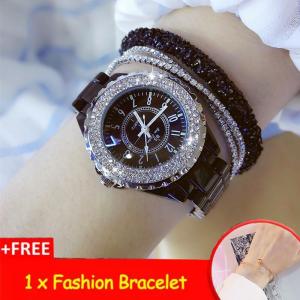 [ Get a Free Bracelet ] BS Bee Sister New Arrival Factory Direct Fashion Womens Watches Casual Ceramic Strap Alloy Case Quartz Waterproof Watches Elegant Diamond Austrian Rhinestone Luxury Ladies Wrist Watches FA0280T + Free Bracelet [ Buy 1 Get 1 Free ]