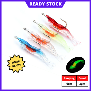 4pcs Umpan Tiruan Soft Plastic Udang Fishing Lure Luminous Silicon Simulation Shrimp 6cm 3g With Hook