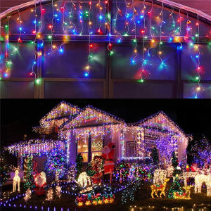 METECH Solar Fairy Icicle Lights 96/200 LED Outdoor Waterproof Christmas String Light Curtain Lights