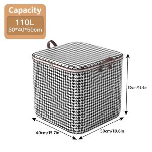 Large Houndstooth Quilt Clothes Blanket Storage Box Dustproof Organizers Non-woven Wardrobe Storage Bag