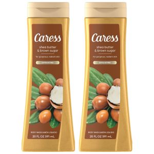 Caress Body Wash Shea Butter & Brown Sugar Moisturizing Body Wash for Gorgeous Radiant Skin Exfoliating Body Soap Liquid 20 Fl Oz (Pack of 2)